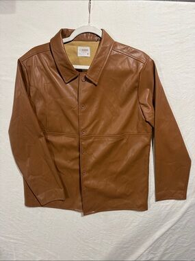 C.SONO Brown Faux Leather Button-Down Shacket Jacket - Size M